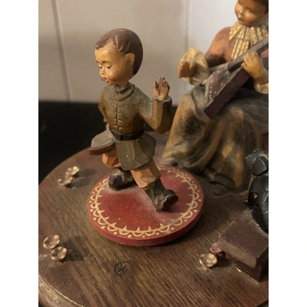 Vintage ANRI THORENS Music Box Lara's Theme Hand Carved Wooden Figures